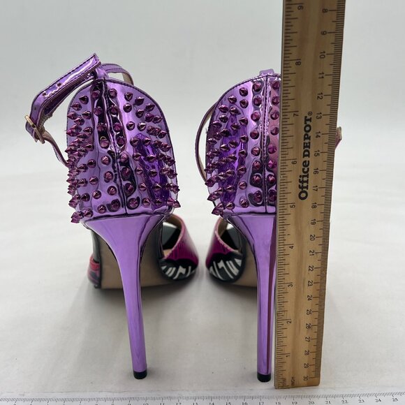 FSJ Women Spikes Rivets Peep Toe Sandals Stiletto High Heels Ankle Strap Shoes - Picture 4 of 7